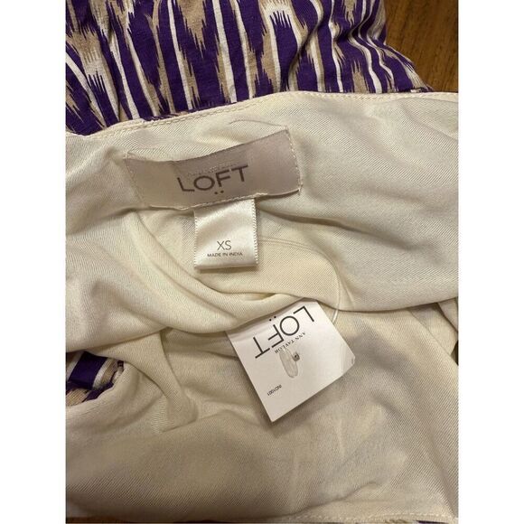 Ann Taylor LOFT Sun Dress Size XS Purple Tan White Ikat Print Sleeveless Womens - Picture 4 of 7